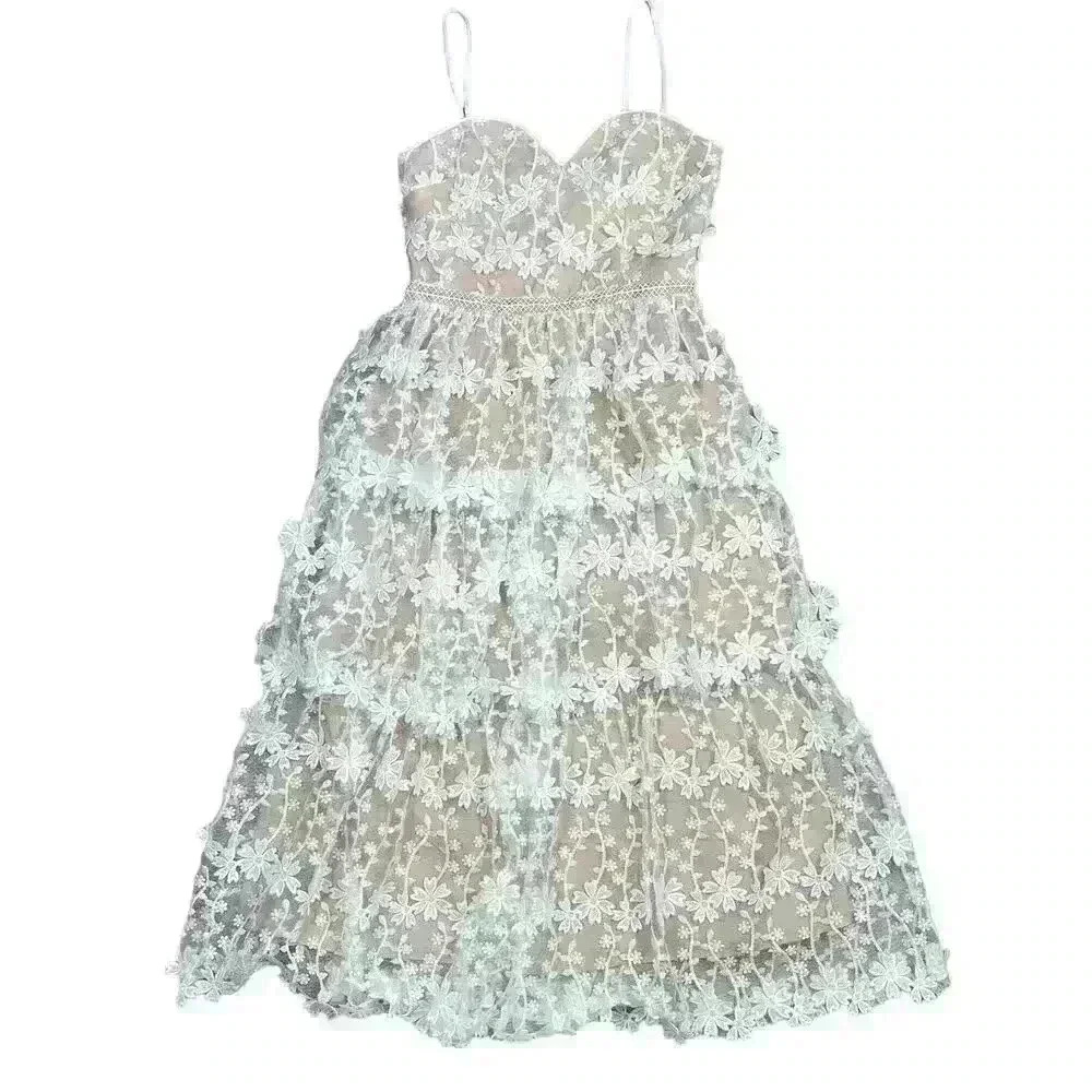 Endless Rose white lace tiered midi dress